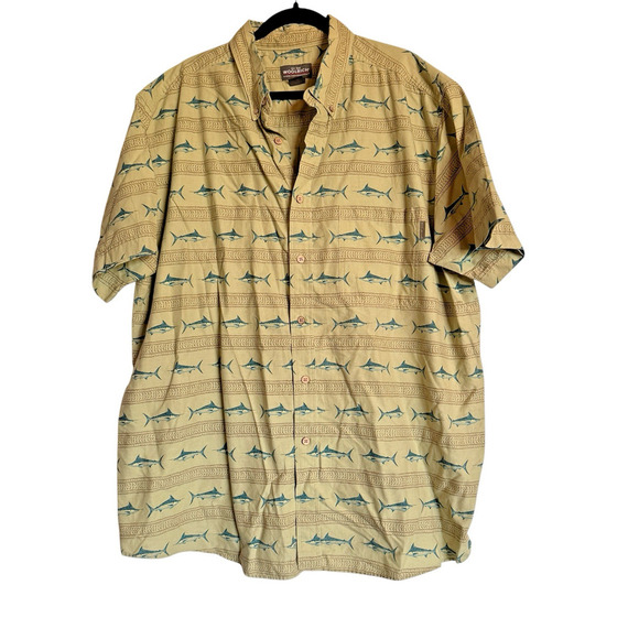 Woolrich Sz 2XL Buttondown Allover Print Shirt Marlin Fishing Outdoor Cruise - Picture 1 of 10